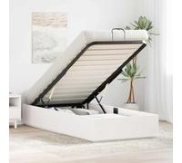 Teenpull Cadre de lit ottoman avec espace de rangement, blanc, 90 x 200 cm, en pin massif, mécanisme de levage à gaz, lit simple compact avec poignées, design moderne pour chambre à coucher et chambre