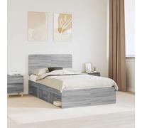 Teenpull Cadre de lit Sonoma gris 120 x 200 cm en pin massif avec sommier à lattes, cadre en bois solide tête de lit pour chambre à coucher, lit double, lit d'appoint, lit d'invité