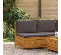 Teenpull Canapé central de jardin en bois d'acacia massif marron, module de salon pour terrasse, balcon et extérieur, avec coussin extérieur, coussin et dossier, extensible