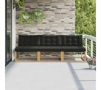 Teenpull Canapé central d'extérieur en bois d'acacia massif avec textilène blanc, module lounge partie centrale pour terrasse, balcon, jardin d'hiver, patio, extérieur, peu encombrant, résistant aux