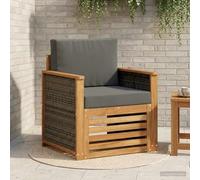 Teenpull Canapé central d'extérieur naturel en bois d'acacia massif, résistant aux intempéries avec rembourrage et coussin, module lounge pour terrasse, balcon, jardin d'hiver et extérieur, peu