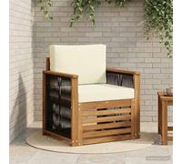 Teenpull Canapé central d'extérieur naturel en bois d'acacia, résistant aux intempéries avec rembourrage et coussin, module de salon, partie centrale pour terrasse, balcon, jardin d'hiver, extérieur