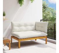 Teenpull Canapé de jardin en bois d'acacia, module de salon d'angle pour terrasse, balcon, jardin d'hiver, terrasse, extérieur, coussin d'extérieur résistant aux intempéries, avec coussin et dossier