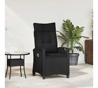 Teenpull Chaise de jardin réglable noire avec rotin synthétique - 56 x 60 x 112 cm - Chaise d'extérieur avec table pliante - Chaise à accoudoirs pour terrasse, balcon, jardin, résistante aux