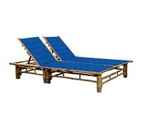 Teenpull Chaise Longue Bambou pour 2 Personnes avec Coussins Bleus Royal, 3 Positions inclinables, Chaise Lounge Outdoor idéale pour Patio, Plage et détente en extérieur