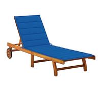 Teenpull Chaise Longue de Jardin en Bois d'acacia Solide avec Coussin Bleu Royal, Chaise Lounge Outdoor réglable avec Table coulissante, Roues Mobiles pour Patio, Piscine, Plage, Confort zéro gravité
