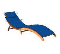 Teenpull Chaise Longue de Jardin en Bois d'acacia Solide avec Coussin Bleu Royal Confortable, Chaise Lounge Outdoor Ergonomique Pliable Parfaite pour Patio, Piscine, Plage et détente en extérieur
