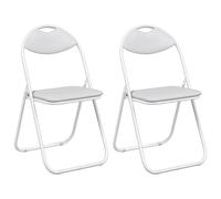 Teenpull Chaise Pliante Blanche 2 pcs Simili Cuir 48 x 43,5 x 81 cm avec poignée intégrée, Chaise de Salle à Manger et Cuisine Moderne pour Gain de Place et Usage Quotidien