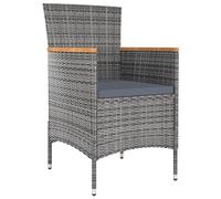 Teenpull Chaises à Manger de Jardin Lot de 4 en résine tressée Gris avec Coussins épais, Cadre Acier Enduit de Poudre, accoudoirs Bois d'acacia, Chaise d'extérieur Confortable pour Patio