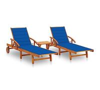 Teenpull Chaises Longues Lot de 2 en Bois d’Acacia Massif avec Table et Coussins Bleu Royal, Chaise Lounge Outdoor réglable, idéale pour Patio, Piscine, Jardin, Confort et durabilité