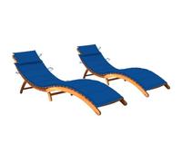 Teenpull Chaises Longues Lot de 2 en Bois d'acacia Massif avec Coussins Bleu Royal, Pliables, pour terrasse Jardin Piscine, Chaise Lounge Outdoor Confortable et Durable