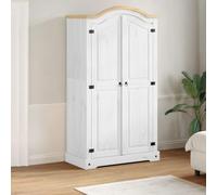 Teenpull Corona Penderie blanche en pin massif 102 x 52 x 186 cm avec espace de rangement et tringle à vêtements pour chambre à coucher et dressing de style maison de campagne