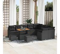 Teenpull Ensemble canapé de Jardin 12 pcs en Poly rotin Noir avec Coussins, Acier Enduit de Poudre, Bois d'acacia, Rangement intégré, Pieds réglables