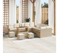 Teenpull Ensemble canapé de Jardin 14 pcs Beige crème en Poly rotin avec Coussins Mousse, Acier Enduit Poudre, Bois d'acacia, mobilier Patio Confortable pour extérieur, Salon modulable résistant UV