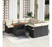 Teenpull Ensemble canapé de Jardin en Poly rotin Noir et crème avec Coussins Amovibles, Acier Enduit de Poudre, Table Bois d'acacia, 9 pièces, mobilier Patio extérieur Confortable pour terrasse et