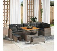 Teenpull Ensemble canapé de Jardin modulable 9 pcs Gris en Poly rotin résistant aux intempéries avec Coussins Confortables, Table réglable, Rangement Pratique pour mobilier Patio extérieur