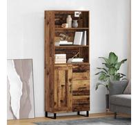 Teenpull Ensemble de 2 meubles hauts avec tiroirs et porte en bois vieilli, 69,5 x 32,5 x 180 cm, avec cadre en métal robuste, buffet pour salon, salle à manger, bureau