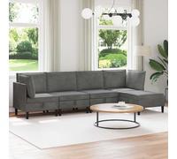 Teenpull Ensemble de 5 meubles de salon en velours gris foncé avec coussins, 280 x 140 x 82 cm, cadre en contreplaqué, rangement pour salon, sièges d'intérieur et confort d'entretien facile