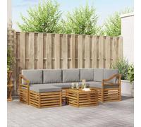 Teenpull Ensemble de 7 canapés d'angle en bois d'acacia massif gris clair naturel avec table, tabouret et coussin modulaire pour salon, salle à manger, salon confortable et durable
