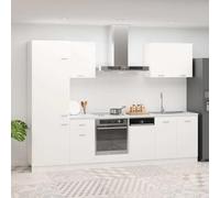 Teenpull Ensemble de 7 Meubles de Cuisine Lyon en Bois d'ingénierie Blanc, Comprenant Meuble réfrigéré, Suspendu et Bas, Panneau Lave-Vaisselle, Meuble Four, Buffet Cabinet pour Rangement optimisé