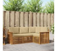 Teenpull Ensemble de canapé 4 pièces en bois d'acacia massif naturel et beige, surface laquée, salon modulaire pour salon, salle à manger, bureau et salon, canapé confortable avec coussins