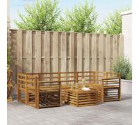 Teenpull Ensemble de canapé 7 pièces en bois d'acacia massif naturel pour salon et terrasse avec table, fauteuils et canapés d'angle, résistant aux intempéries, confortable et durable
