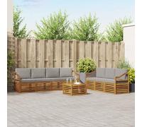 Teenpull Ensemble de canapé 8 pièces en bois d'acacia massif gris clair naturel avec table, salon pour salon, salle à manger, bureau, couloir et salon, résistant aux intempéries, durable, modulaire