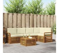 Teenpull Ensemble de canapé d'angle 6 pièces avec coussin naturel crème en bois d'acacia massif pour salon, salle à manger, bureau, salon, canapé, table, chaise, banc