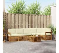 Teenpull Ensemble de canapé d'angle 7 pièces avec coussins en bois d'acacia massif naturel et crème, meubles pour salon et salle à manger, comprend table, fauteuil et accoudoirs