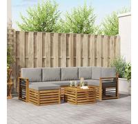 Teenpull Ensemble de canapé d'angle 7 pièces gris clair naturel en bois d'acacia massif avec salon et table pour salon, salle à manger, bureau et salon, combinaison flexible pour une décoration