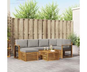Teenpull Ensemble de canapé d'angle 7 pièces gris clair naturel en bois d'acacia massif avec salon et table pour salon, salle à manger, bureau et salon, combinaison flexible pour une décoration