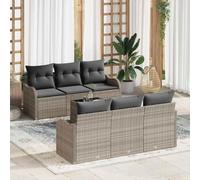 Teenpull Ensemble de canapé de Jardin 7 pcs Gris Clair et Gris foncé en Poly Rattan avec Rangement modulable, Coussins Amovibles, Table en Verre trempé