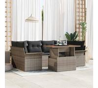 Teenpull Ensemble de canapé de Jardin 7 pcs Gris en Poly Rattan avec Coussins Amovibles, Acier Enduit de Poudre, Bois d'acacia Massif, mobilier de terrasse Confortable et résistant aux UV pour