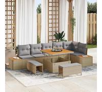 Teenpull Ensemble de canapé de Jardin 9 pcs Beige en Poly rotin résistant aux intempéries avec Coussins Confortables, Table et Rangement, Parfait pour terrasse et mobilier Patio extérieur