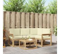 Teenpull Ensemble de canapé d'extérieur 5 pièces en bois d'acacia massif avec coussins blanc crème, ensemble de jardin résistant aux intempéries avec table, salon modulaire pour terrasse et confort de