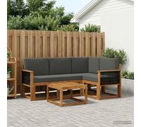 Teenpull Ensemble de canapé d'extérieur 5 pièces en bois d'acacia massif avec housse en polyester, naturel et anthracite, avec table et salon modulaire, résistant aux intempéries, pour terrasse et