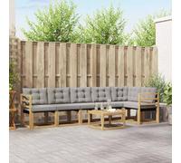 Teenpull Ensemble de canapé d'extérieur 7 pièces avec coussin blanc gris clair en bois d'acacia massif et textilène résistant aux intempéries avec table et salon de jardin pour terrasse et confort de