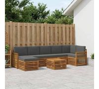 Teenpull Ensemble de canapé d'extérieur 7 pièces avec coussins en bois d'acacia massif naturel anthracite résistant aux intempéries avec table, tabouret et design modulaire pour terrasse et confort de