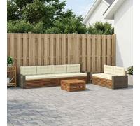 Teenpull Ensemble de canapé d'extérieur 7 pièces avec coussins en polyester naturel et crème, résistant aux intempéries avec table, salon de jardin et accoudoirs pour terrasse et confort de jardin