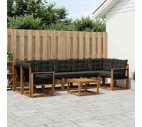 Teenpull Ensemble de canapé d'extérieur 8 pièces avec coussins en bois d'acacia et textilène, naturel et noir, avec table et salon pour jardin, terrasse, salon, résistant aux intempéries et facile