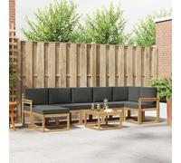 Teenpull Ensemble de canapé d'extérieur 8 pièces blanc et anthracite avec housse en polyester, bois d'acacia, dossier à lattes, salon modulaire pour terrasse et jardin avec table, tabouret, canapé