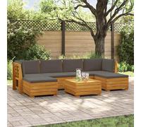 Teenpull Ensemble de canapé d'extérieur avec coussin - 7 pièces - Canapé de jardin - Module lounge - Partie d'angle - Tabouret - Résistant aux intempéries - Bois d'acacia massif - Marron - Pour