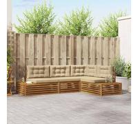 Teenpull Ensemble de canapé d'extérieur avec coussins, 4 pièces, en bois d'acacia massif, module de salon avec partie d'angle et partie centrale, résistant aux intempéries, pour terrasse, balcon