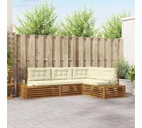 Teenpull Ensemble de canapé d'extérieur avec coussins, 4 pièces, naturel et crème, en bois d'acacia, module de salon avec partie d'angle centrale, résistant aux intempéries, pour terrasse, balcon