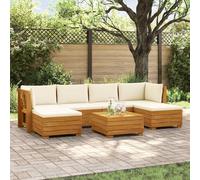 Teenpull Ensemble de canapé d'extérieur avec coussins, 7 pièces, marron, en bois d'acacia massif, canapé de jardin, module lounge avec partie d'angle centrale, résistant aux intempéries, pour terrasse