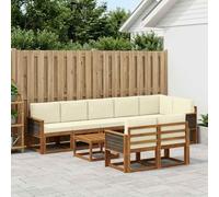 Teenpull Ensemble de canapé d'extérieur avec coussins, 9 pièces, en polyester naturel et crème, résistant aux intempéries, avec table, fauteuils, canapé d'angle, salon confortable pour terrasse et