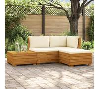 Teenpull Ensemble de canapé d'extérieur avec coussins, marron, en bois d'acacia massif, module, partie d'angle et partie centrale, résistant aux intempéries, pour terrasse, balcon et extérieur