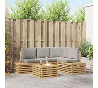 Teenpull Ensemble de canapé d'extérieur en bois d'acacia massif, module salon avec partie d'angle et partie centrale, résistant aux intempéries, 5 pièces, coussins et dossier pour terrasse, balcon