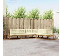 Teenpull Ensemble de canapé d'extérieur en bois d'acacia massif naturel et crème, module salon avec partie d'angle centrale, résistant aux intempéries, pour terrasse, balcon, jardin d'hiver, peu