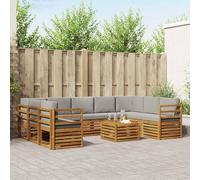 Teenpull Ensemble de canapé en bois d'acacia massif - 10 pièces - Gris clair naturel - Avec table, salon - Pour salon, salle à manger, bureau, salon, canapé, fauteuil, banc, étagère, commode